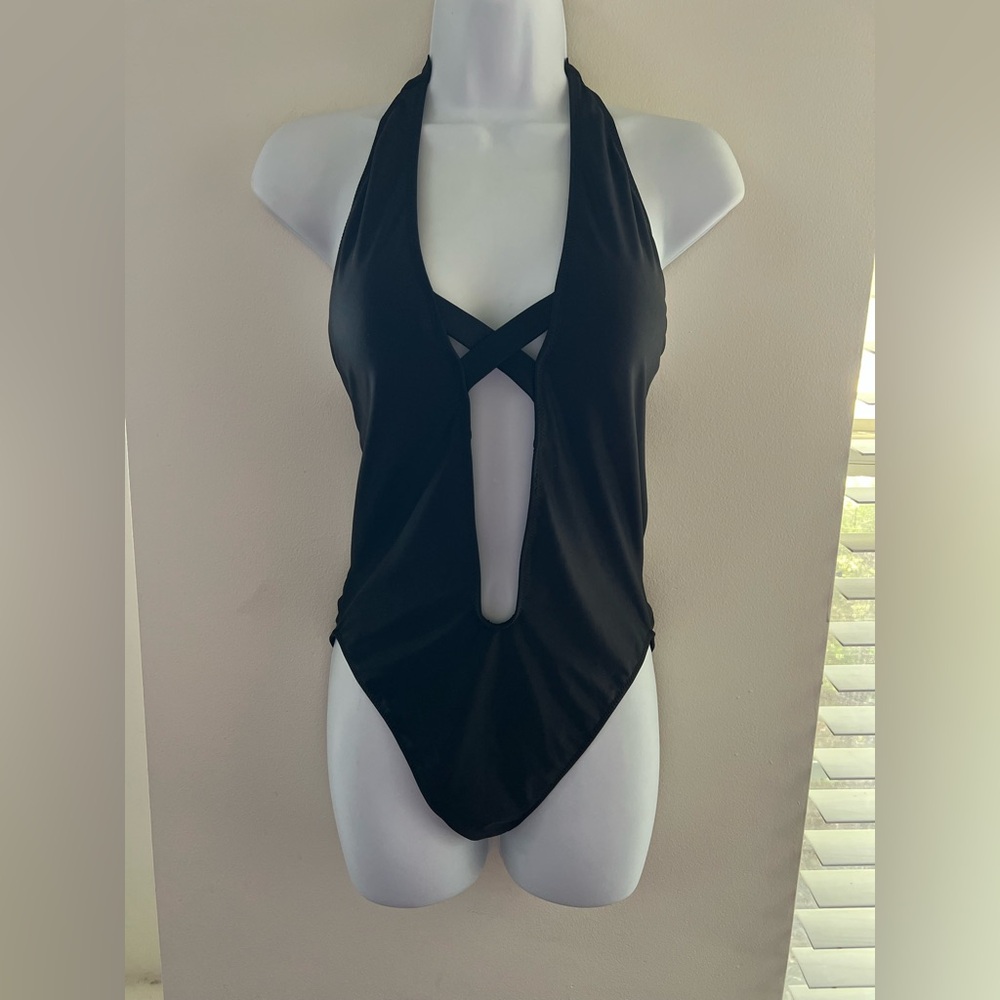 Elegant Black Halter One-Piece Swimsuit